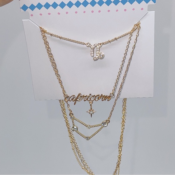 BP. Crystal Zodiac Triple Layer Pendant Necklace Capricorn Gold NIB - Picture 3 of 8